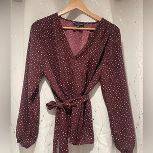 41 Hawthorn |Burgundy medium tie waist wrap blouse|